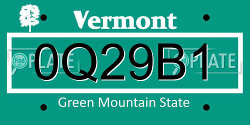 0Q29B1 Vermont License Plate
