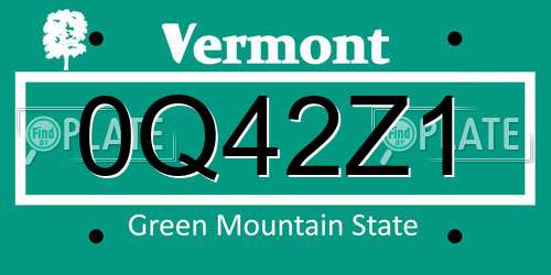 0Q42Z1 Vermont License Plate