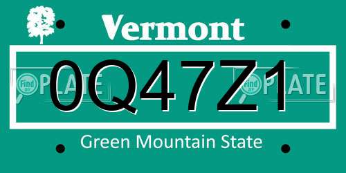 0Q47Z1 Vermont License Plate
