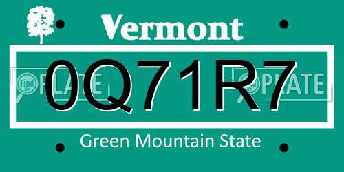 0Q71R7 Vermont License Plate
