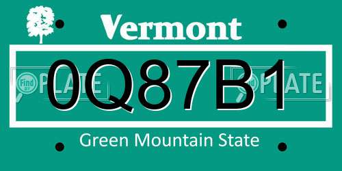 0Q87B1 Vermont License Plate