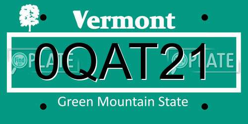 0QAT21 Vermont License Plate