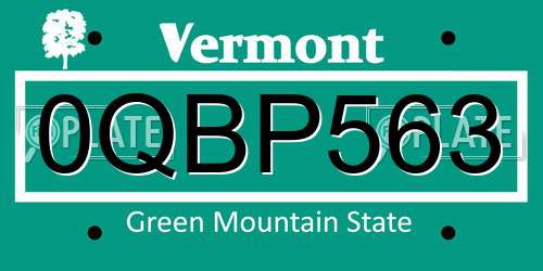 0QBP563 Vermont License Plate