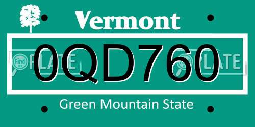 0QD760 Vermont License Plate