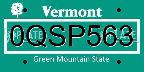 0QSP563 Vermont License Plate