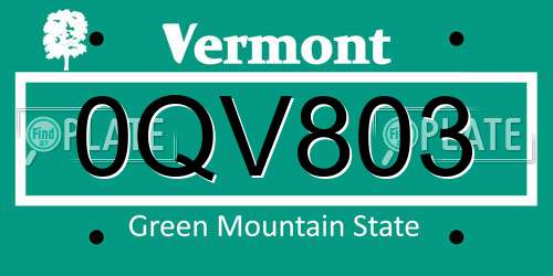 0QV803 Vermont License Plate