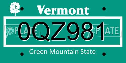 0QZ981 Vermont License Plate