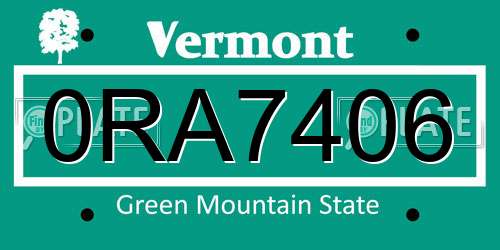 0RA7406 Vermont License Plate