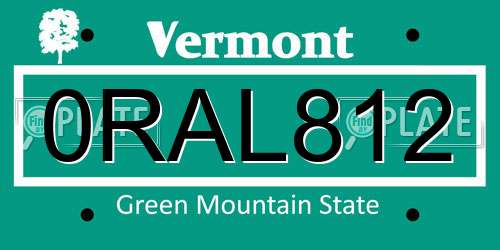 0RAL812 Vermont License Plate