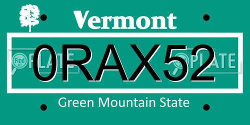 0RAX52 Vermont License Plate