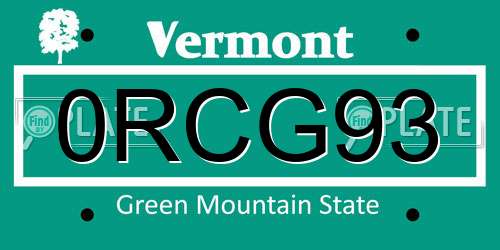 0RCG93 Vermont License Plate