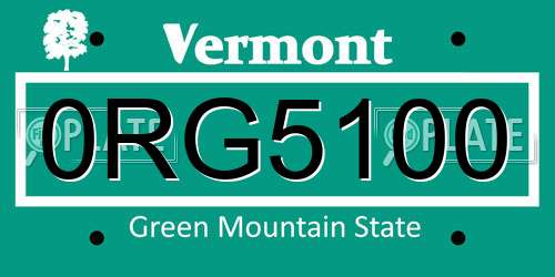 0RG5100 Vermont License Plate