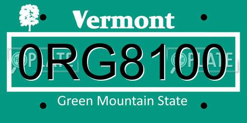 0RG8100 Vermont License Plate
