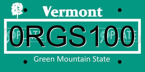 0RGS100 Vermont License Plate