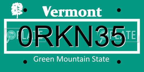 0RKN35 Vermont License Plate