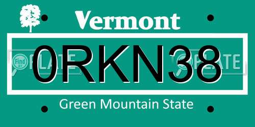 0RKN38 Vermont License Plate