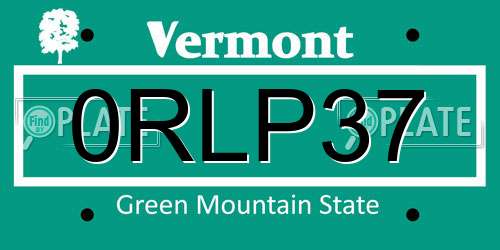 0RLP37 Vermont License Plate