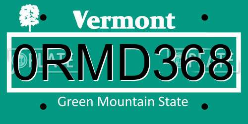 0RMD368 Vermont License Plate