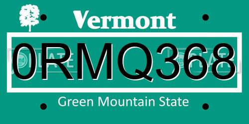 0RMQ368 Vermont License Plate