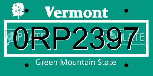 0RP2397 Vermont License Plate
