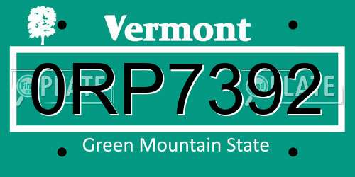 0RP7392 Vermont License Plate