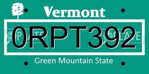 0RPT392 Vermont License Plate