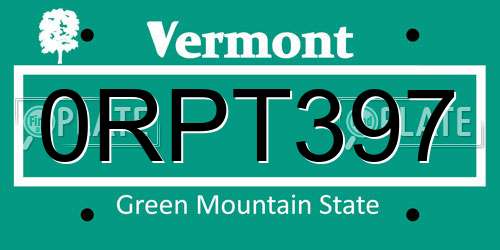 0RPT397 Vermont License Plate