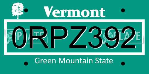 0RPZ392 Vermont License Plate