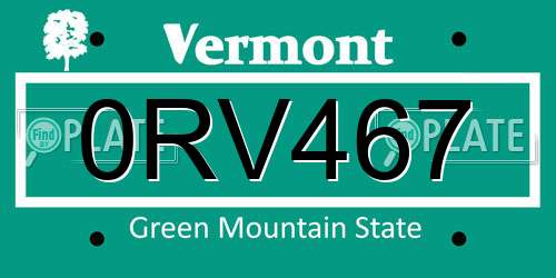 0RV467 Vermont License Plate