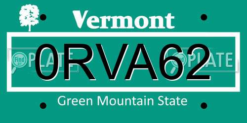 0RVA62 Vermont License Plate