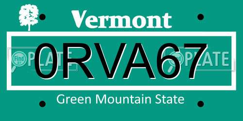 0RVA67 Vermont License Plate