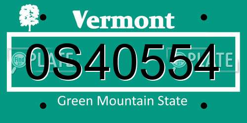 0S40554 Vermont License Plate