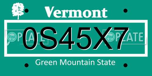 0S45X7 Vermont License Plate