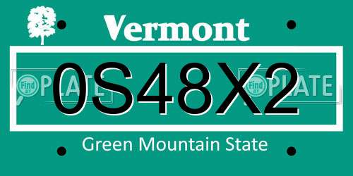 0S48X2 Vermont License Plate