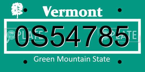 0S54785 Vermont License Plate