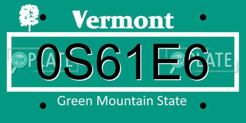 0S61E6 Vermont License Plate