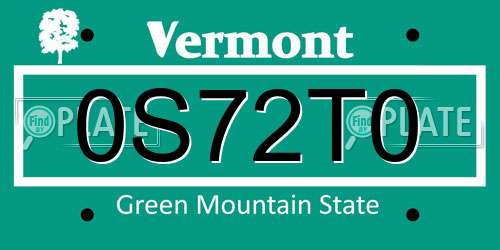 0S72T0 Vermont License Plate