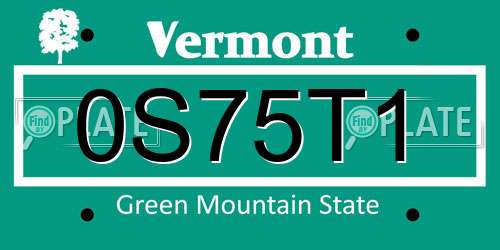 0S75T1 Vermont License Plate