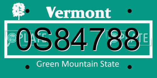0S84788 Vermont License Plate