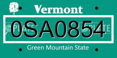 0SA0854 Vermont License Plate