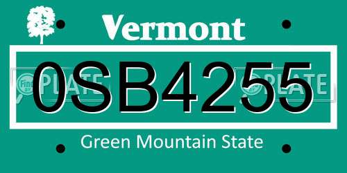 0SB4255 Vermont License Plate