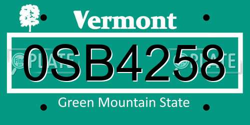 0SB4258 Vermont License Plate