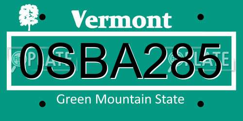 0SBA285 Vermont License Plate