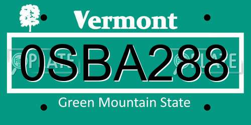 0SBA288 Vermont License Plate