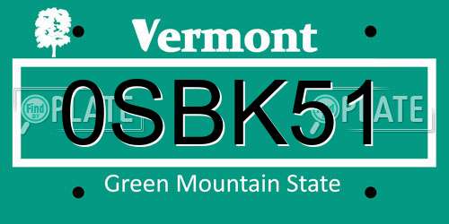 0SBK51 Vermont License Plate