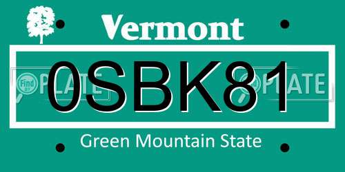 0SBK81 Vermont License Plate