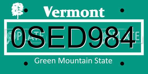 0SED984 Vermont License Plate