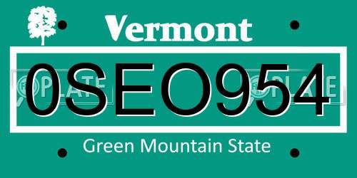 0SEO954 Vermont License Plate