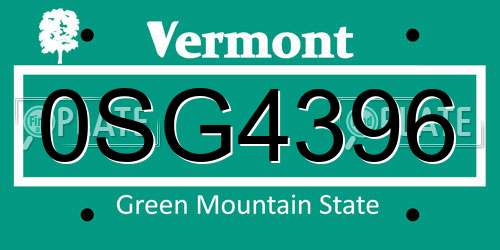 0SG4396 Vermont License Plate