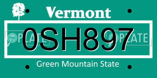 0SH897 Vermont License Plate